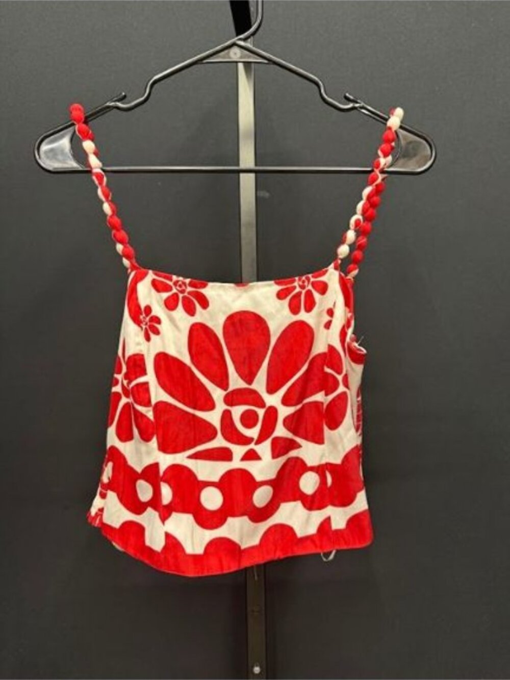 Rose + Olive Red Floral Print Tank Top with Beaded Bubble Straps